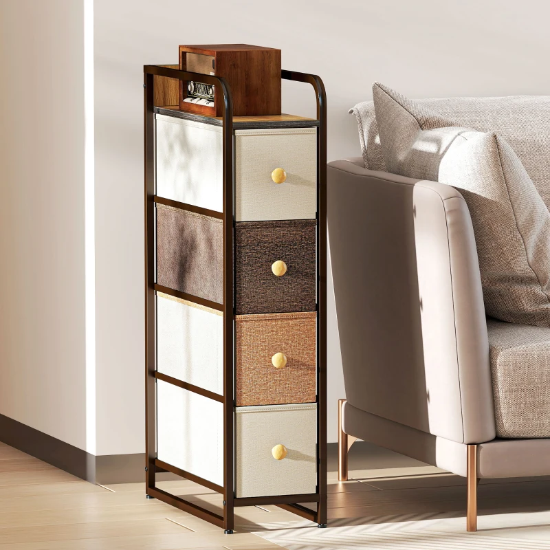 HOMCOM Ladekast met 4 vliesstoflades opbergkast met stalen frame, 20 x 47 x 84,5 cm, meerkleurig