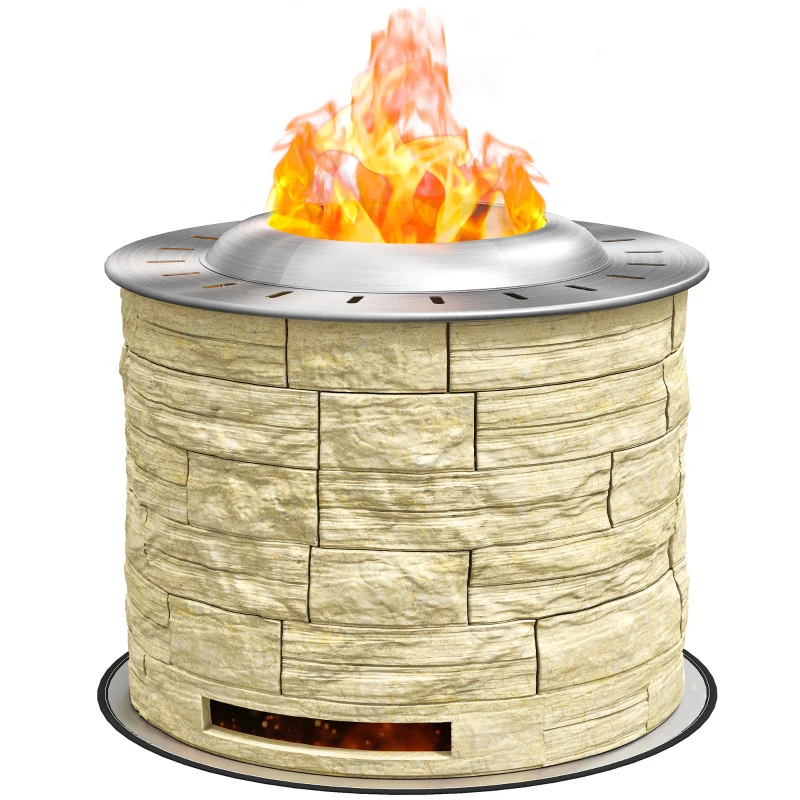 Outsunny Palenisko ogrodowe, Ogrzewacz na drewno, Stolik ogrodowy z matą ochronną na podłodze dla ogrodu, kempingu, tarasu, Stal, MgO, Żółty