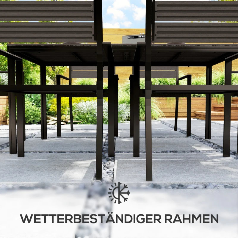 Outsunny 7 Piece Garden Furniture Set, 160 x 80 cm Rectangle Table and 6 Stackable Chairs Set, Outdoor Dining Set for Balcony, Deck, Dark Brown