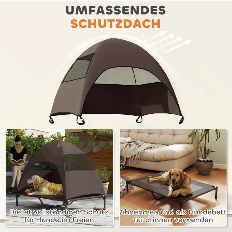 PawHut Elevated Dog Bed with Removable Canopy, Pet Bed with Storage Bag for Indoor Outdoor, for Large Dogs, 106 x 76 x 99 cm, Coffee