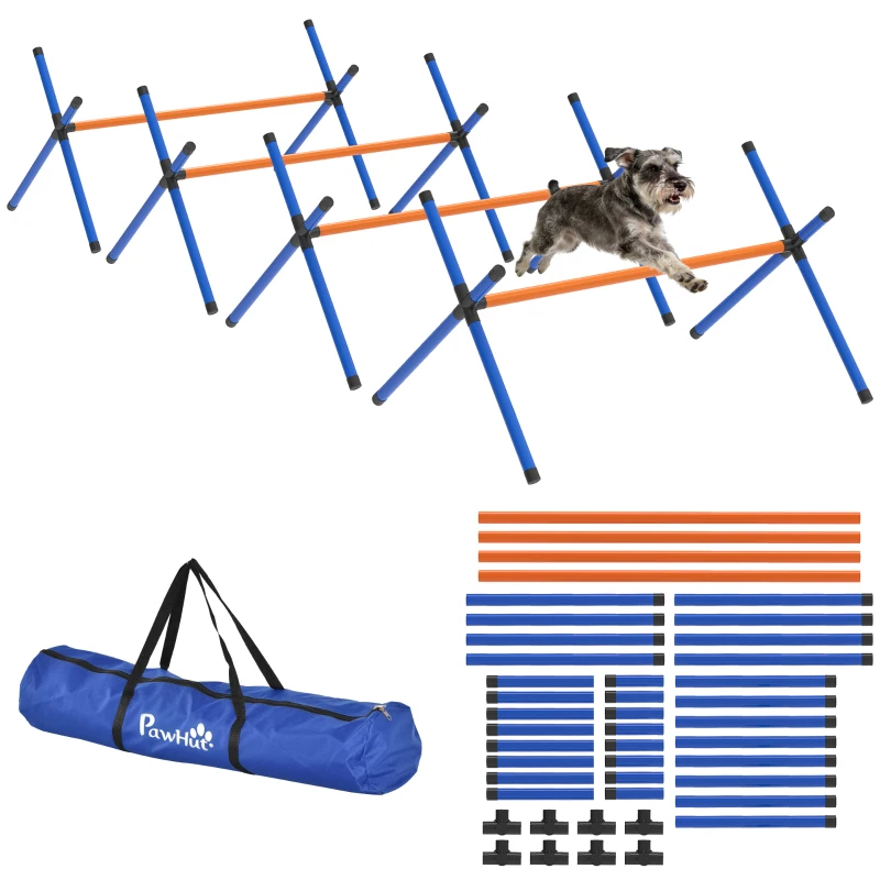 PawHut Set de Agility para perros, equipo Agility de 4 piezas con vallas, bolsa de transporte, set de entrenamiento ajustable para perros pequeños