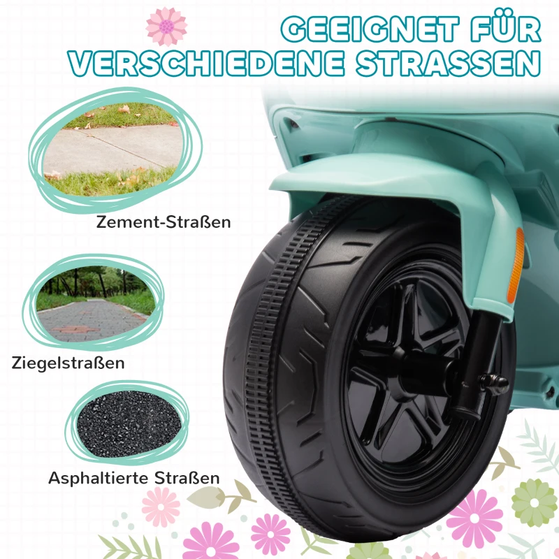 AIYAPLAY Dziecięcy motocykl elektryczny, 6 V, z reflektorem, muzyka, bieg do przodu i do tyłu, rower treningowy, 1,5-3 km/h, dla dzieci w wieku 1,5-3 lat, zielony