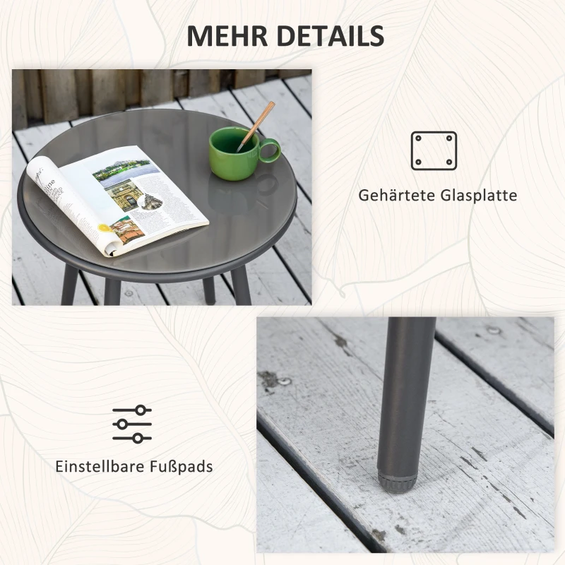 Outsunny 3-częściowy zestaw mebli ogrodowych Rattan Sitzgruppe, zestaw ogrodowy z 2 krzesłami ogrodowymi, stolik kawowy z blatem hartowanym szkłem, poduszki, na balkon, taras, stal, ciemnoszary