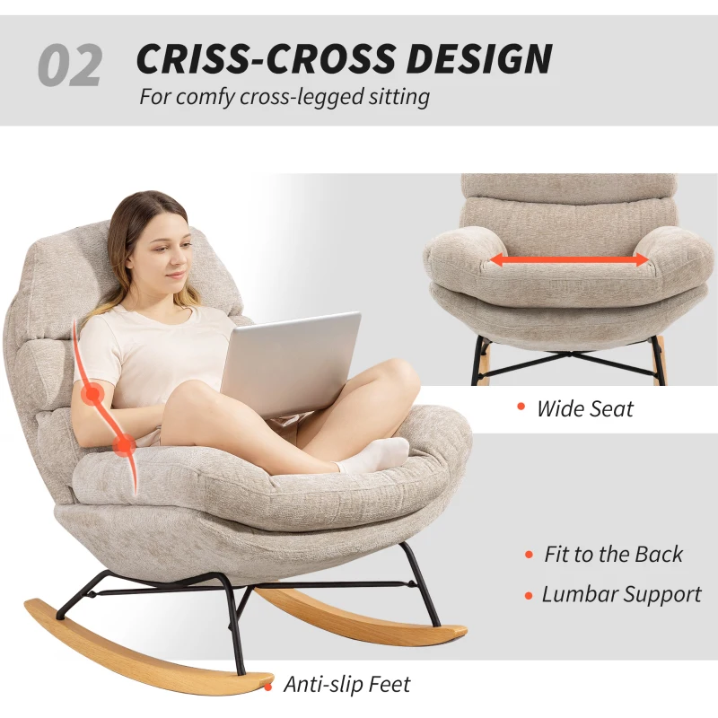 HOMCOM Fotel Bujany z Oparciem i Miejscem na Siedzenie w Pozycji na Krawędzi, Kremowy