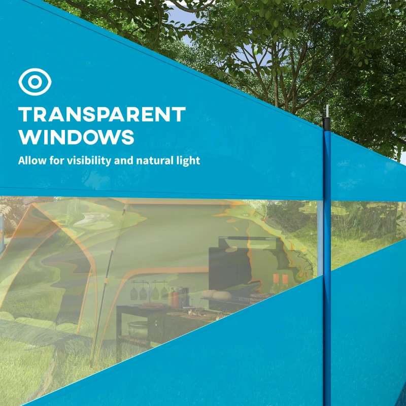 Outsunny Parawan Kempingowy 4 Panele z Oknem, Torba Transportowa, na Plażę, Kemping, 725 x 140 cm, Niebieski