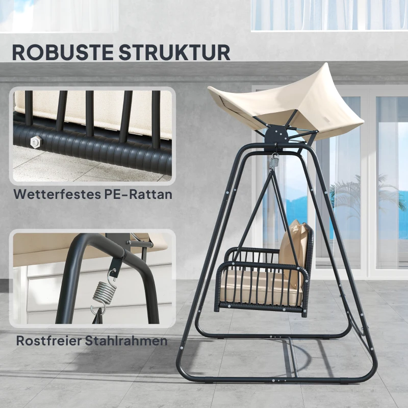 Huśtawka ogrodowa Rattan 2-osobowa, do 240 kg, z daszkiem