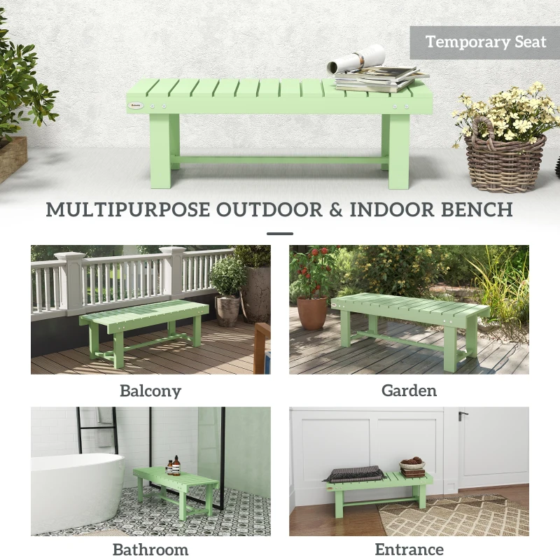 Outsunny Wooden Garden Bench, Backless Outdoor Loveseat with Slatted Seat, Light Green