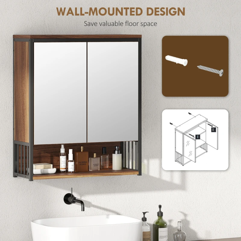 HOMCOM Szafka łazienkowa z lustrem, ciche drzwi, 56 x 20 x 65 cm, Brązowy