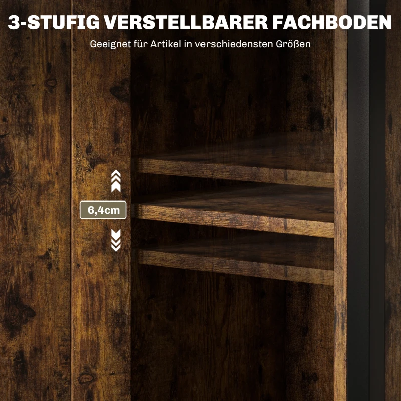 HOMCOM Industrial End Table with Magnetic Door, Small Side Table Storage Cabinet with Adjustable Shelf, Rustic Brown