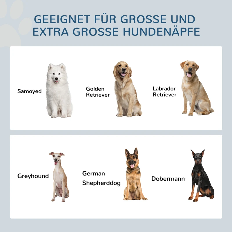 Podwyższona miska dla psa PawHut, regulowana, z podstawą, Biała