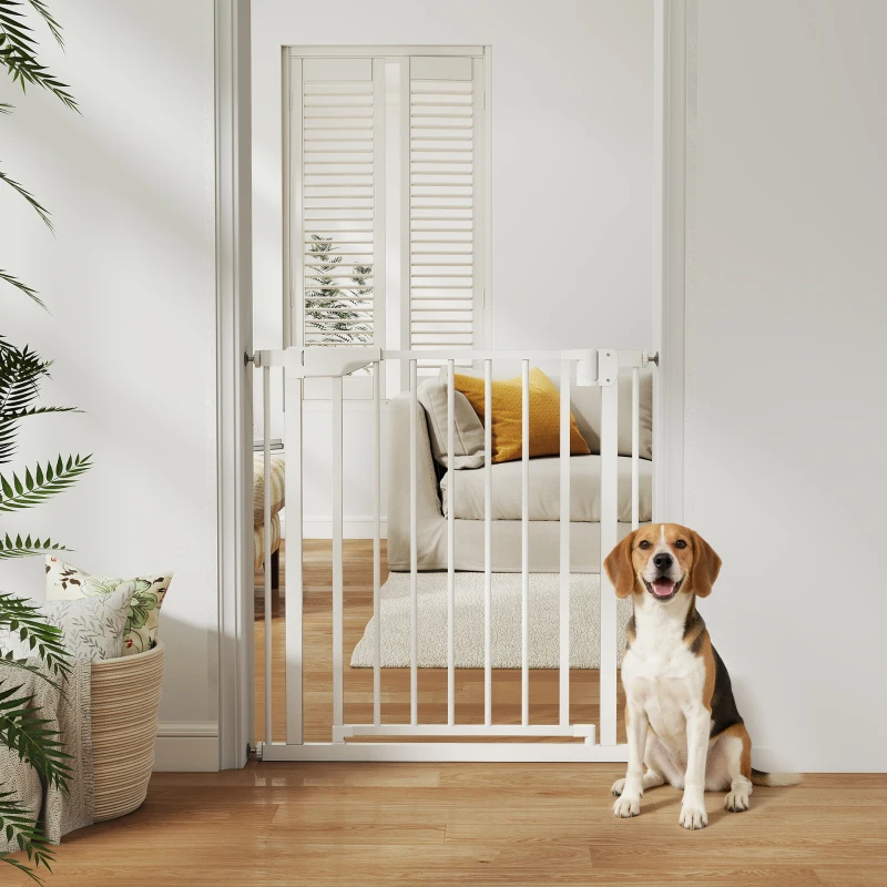 PawHut Baby Gate, Pet Safety Gate Pressure Fit, 76-82cm Wide with Two-Way Open, One-Hand Opening