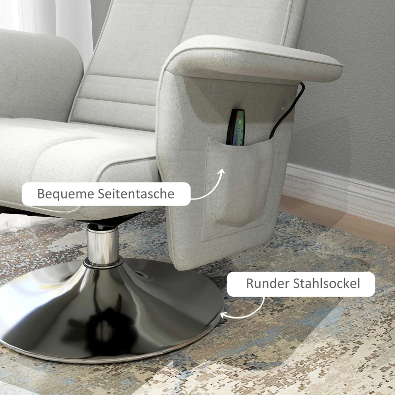 Fotel masujący z podnóżkiem, funkcja leżenia, kremowy