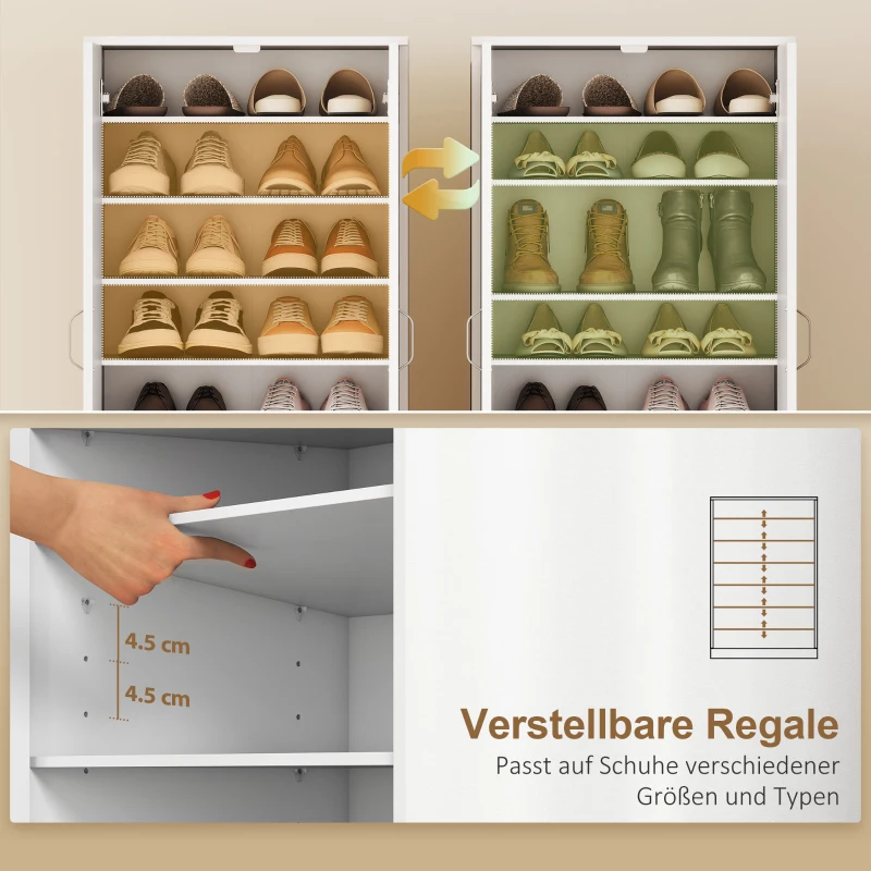 HOMCOM Shoe Cabinet with Silent Hinges, Adjustable Shelves, 6-Tier Shoe Storage Cabinet for Entryway, Hallway, for 14 Pairs, 55 x 35 x 108 cm, White