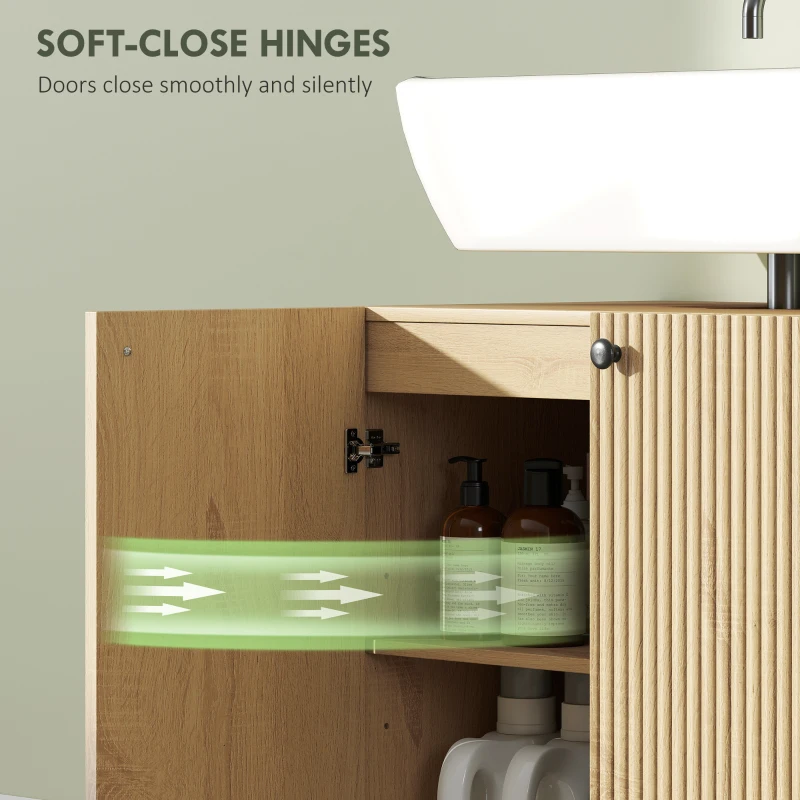 Szafka pod umywalkę HOMCOM z kółkami, drzwi z funkcją Soft-Close, regulowana półka, 60 x 39,8 x 62 cm, drewno naturalne