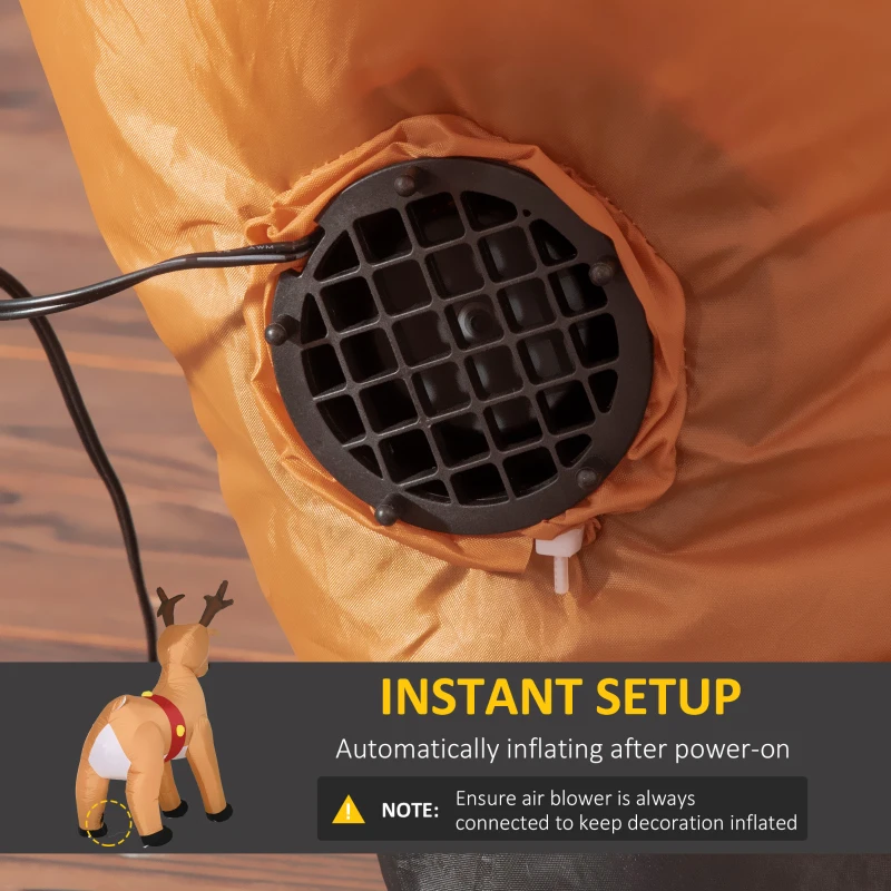 HOMCOM Nadmuchiwany Renifer Świąteczny 180 cm, Nadmuchiwana Dekoracja Świąteczna z LED, Dekoracja Zewnętrzna na Święta, Imprezy, Wewnątrz, Na Zewnątrz