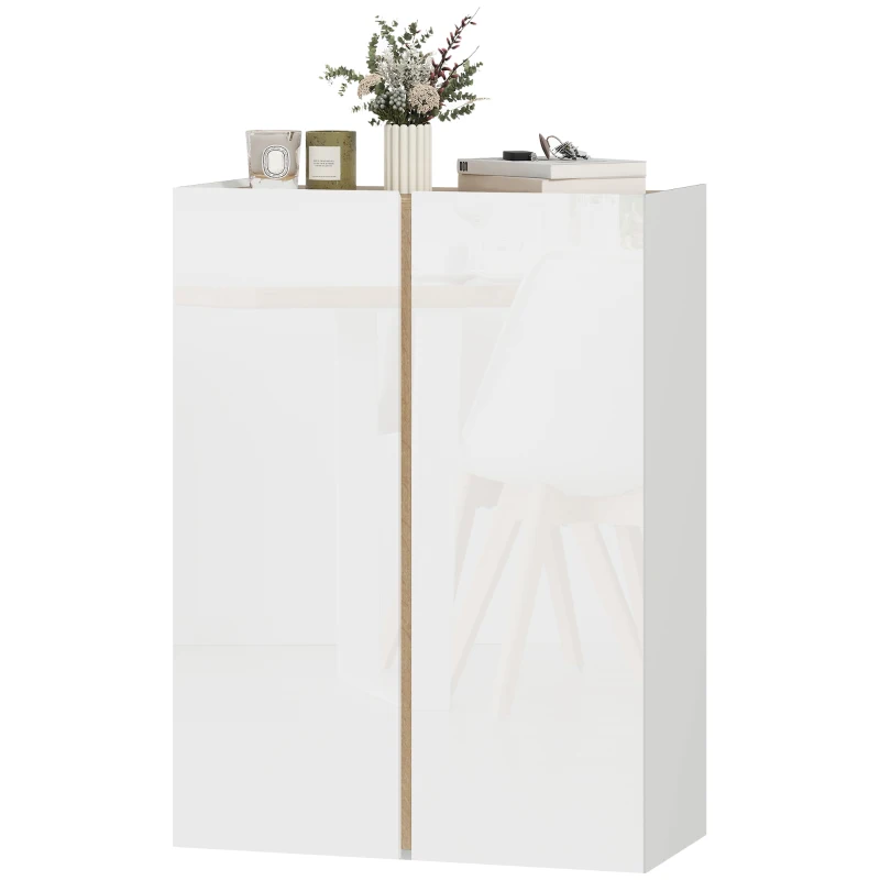 HOMCOM Shoe Cabinet with Quiet Safety Closure, 6-Tier Wooden Shoes Storage Cabinet with Handle-Free Design, 18 Pairs, for Entryway, Hallway, White High-Gloss Door and Wood Accent Top