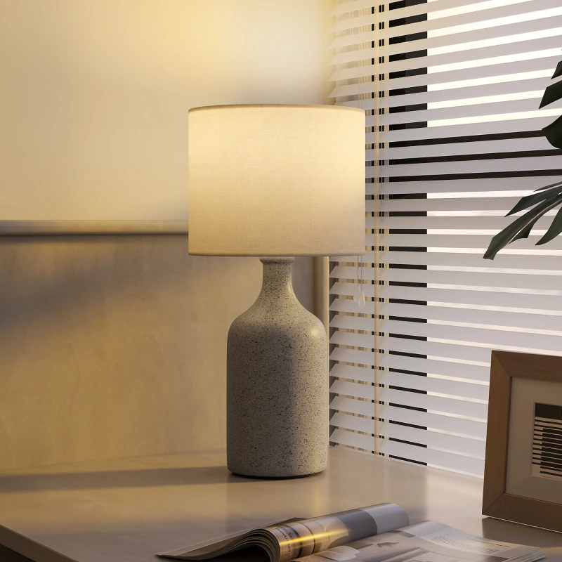 HOMCOM Lampa Stołowa, Vintage Lampa Nocna, Lampa Biurkowa z Ceramiczną Podstawą, Abażurem z Płótna, Przełącznikiem na Przewodzie, E27, do Sypialni Salonu, Piaskowy Brąz + Biały