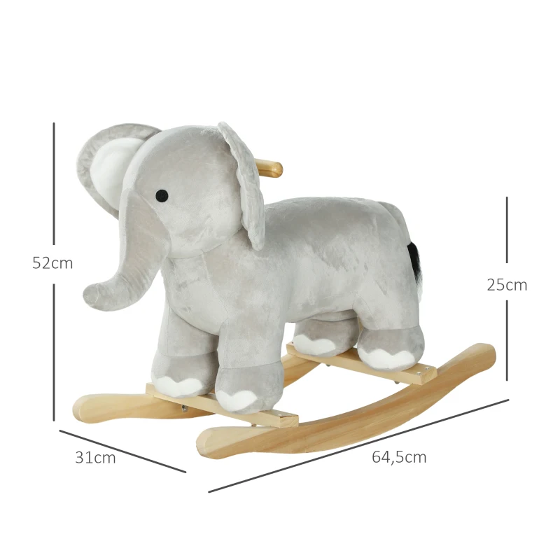 Qaba Rocking Horse, Kids Rocking Animal Elephant Rocker with Realistic Sounds, Plush Ride on Toy for 2-4 Years, Grey