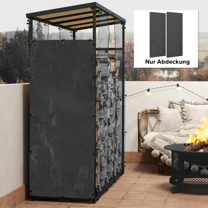 Outsunny Two Pieces Firewood Log Rack Covers, 600D Oxford Fabric Outdoor Log Storage Rack Cover Set, Log Protection Covers for Water, Dust and UV Protection, 148 x 62cm, Black