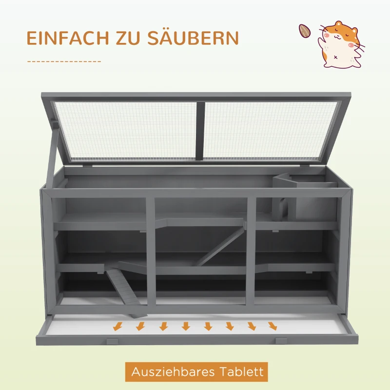 Klatka dla chomika PawHut, drewniana, szara, dla małych zwierząt