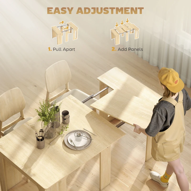 HOMCOM Stół jadalniany, rozkładany 60-180x85 cm dla do 6 osób, nowoczesny stół do jadalni, do salonu, jadalni, kuchni, naturalny