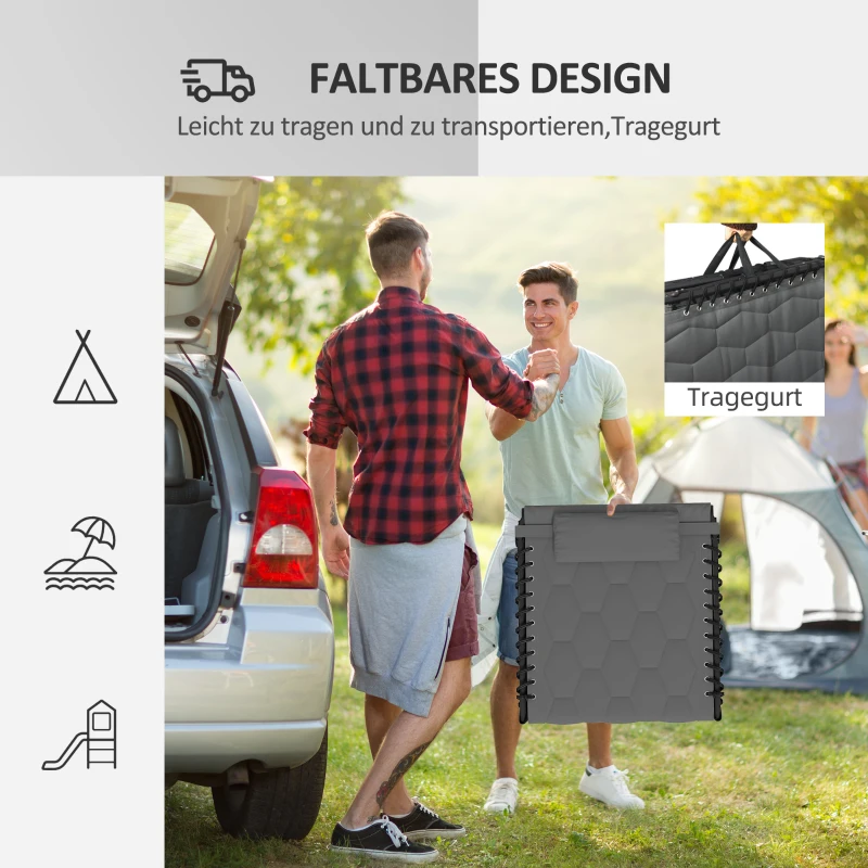 Outsunny Leżak Ogrodowy, Składany leżak z poduszką, Leżak ogrodowy z regulowanym oparciem, uchwytem, leżanka z boczną kieszenią, do ogrodu, na balkon, Oxford, Szary