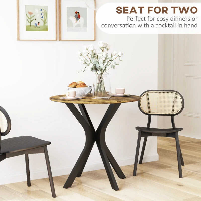 HOMCOM Stół Kuchenny dla 2 Osób, Okrągły, Stelaż z Malowanej Proszkowo Stali, Ø78 cm, Rustykalny Brąz