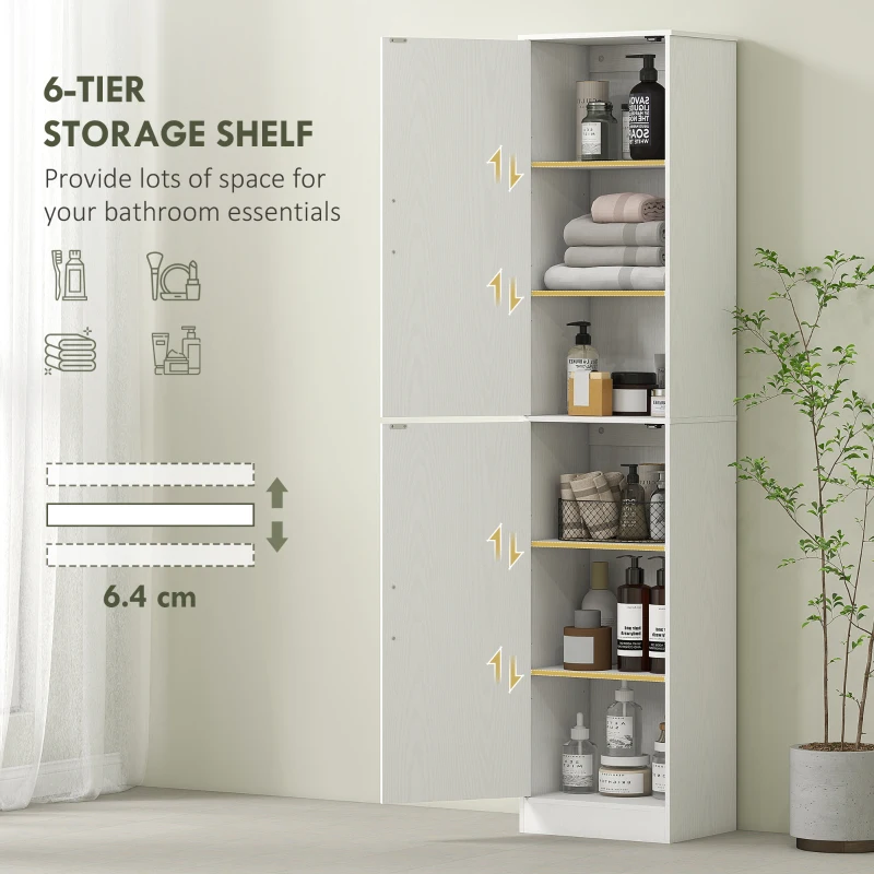 HOMCOM 180 cm Tall Bathroom Cabinet, Narrow Bathroom Storage Cabinet with 2 Doors and 4 Adjustable Shelves, Freestanding Tallboy for Living Room, Kitchen, Hallway, Study, White