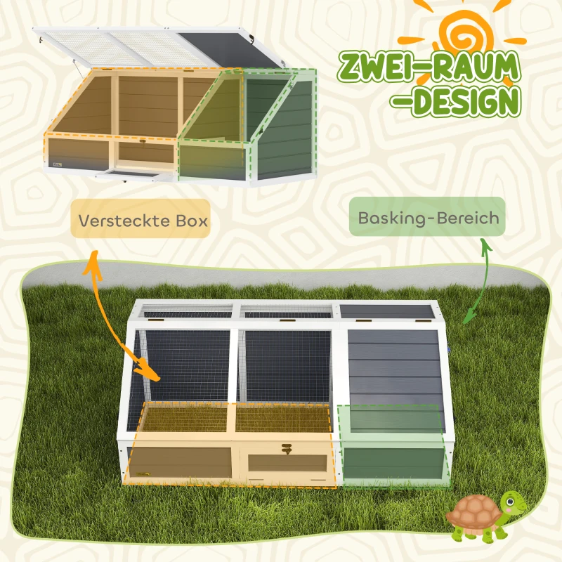 Drewniany domek dla żółwi, z 2 głównymi budynkami, Szary