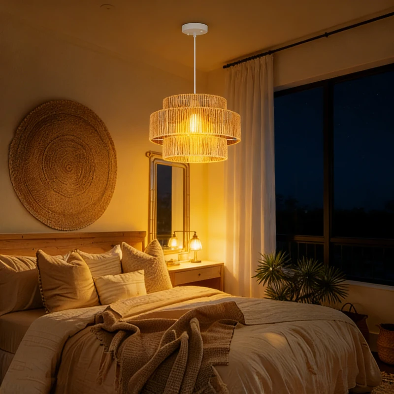 Lampa wisząca E27, styl Boho, jasnobrązowa, do kuchni