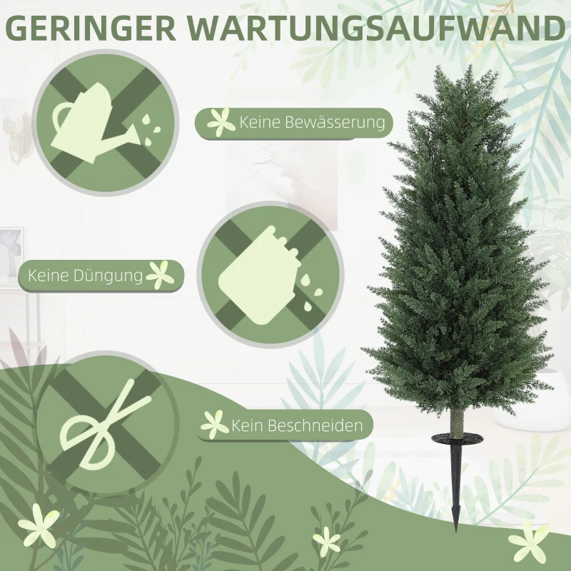 HOMCOM Set of 2 Decorative Artificial Plant, Cypress Tree with 831 Leaves and Ground Stakes, UV Resistant, Fake Plant for Home Indoor Decor, 100 cm