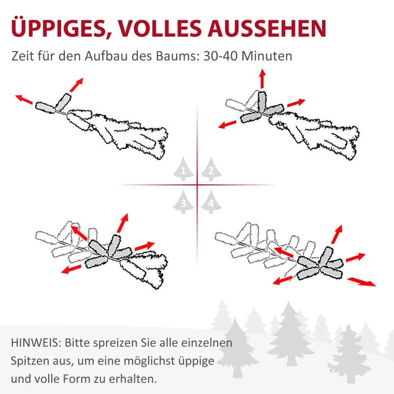 HOMCOM 180 cm Sztuczna Choinka, Realistyczny Wygląd, Gęste Gałęzie, Świerk Sztuczny z 1942 Wierzchołkami Gałęzi, Zielony