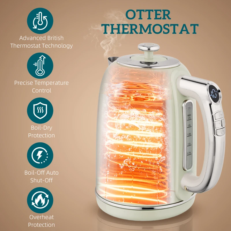 Zestaw HOMCOM Czajnik Toster 1,7L Ze stali nierdzewnej Czajnik 2 kromki Tostera z 6 poziomami zrumienienia, 2200W Zestaw śniadaniowy z rozmrażaniem, podgrzewaniem, funkcją pamięci, wyświetlaczem LED, funkcją podtrzymywania ciepła