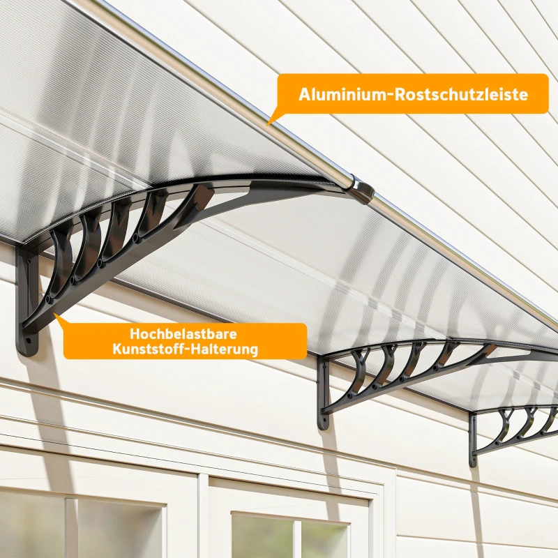 Outsunny Zadaszenie na drzwi wejściowe 90 x 295 cm, zadaszenie półokrągłe z ochroną UV, osłona na drzwi wejściowe z poliwęglanu przeciwdeszczowa na zewnątrz, Biały