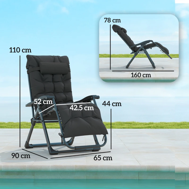 Outsunny 2 Piece Reclining Zero Gravity Sun Loungers with Cushions, Black