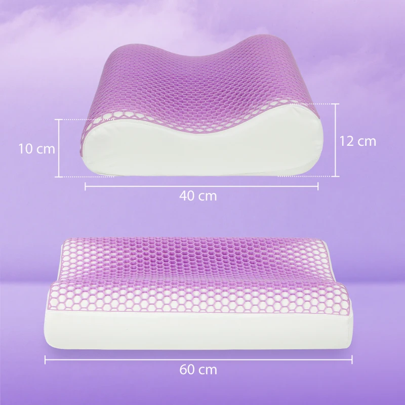 HOMCOM TPE Memory Foam Pillow for Pain Relief, Neck Pillow, 2S Slow-Rebound, 2 Height Design for Side Back Stomach Sleeper, Fits Standard King Queen Beds, Purple