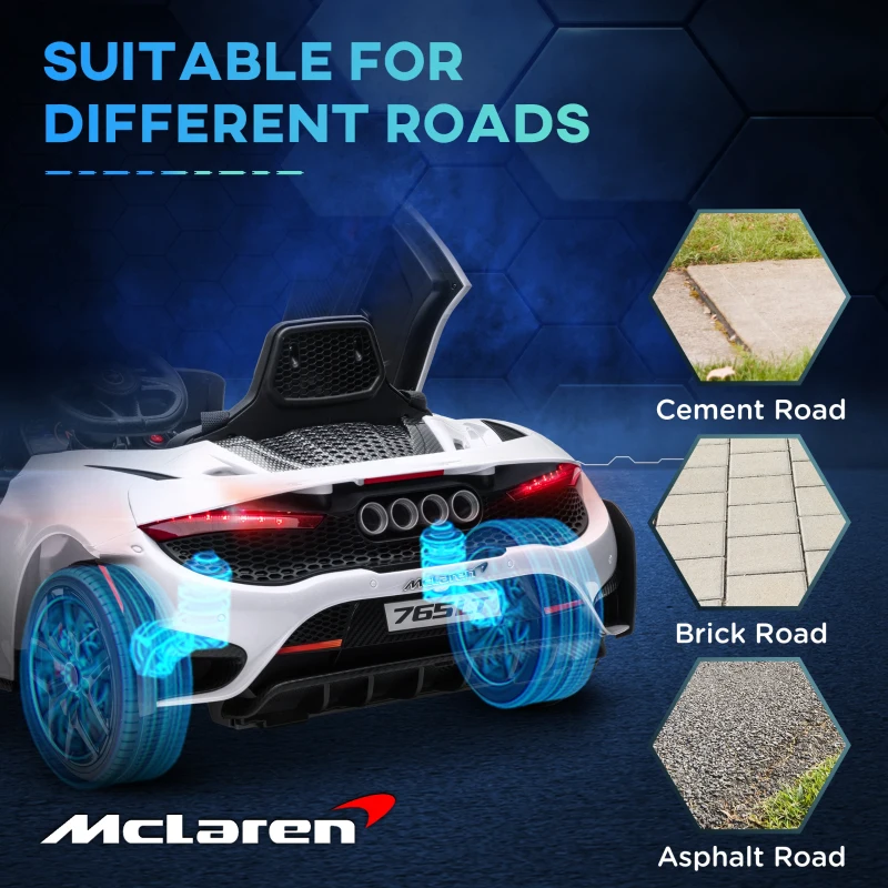 AIYAPLAY McLaren 765LT Licensed Kids Electric Ride on Car with Butterfly Doors, 12V Battery Powered Toy Car with Remote Control, Training Wheels, LED Lights MP3 Music Horn, for 3-6 Years - White