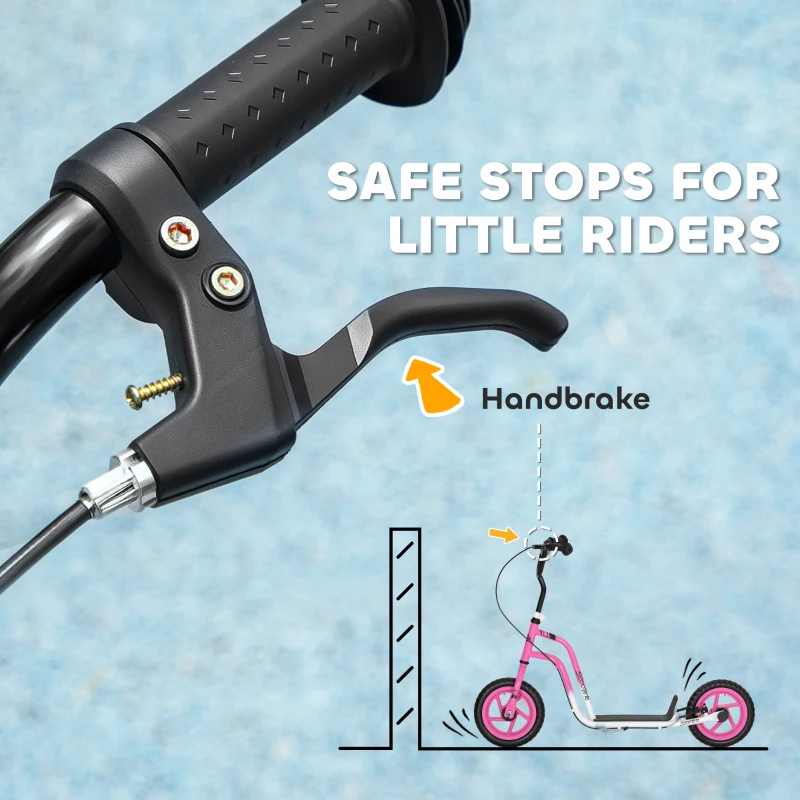 AIYAPLAY Hulajnoga dla dzieci z regulowanym kierownicą, dużymi kołami i hamulcem ręcznym, 12-calowe koła, dla chłopców i dziewczynek w wieku 5-12 lat, różowa