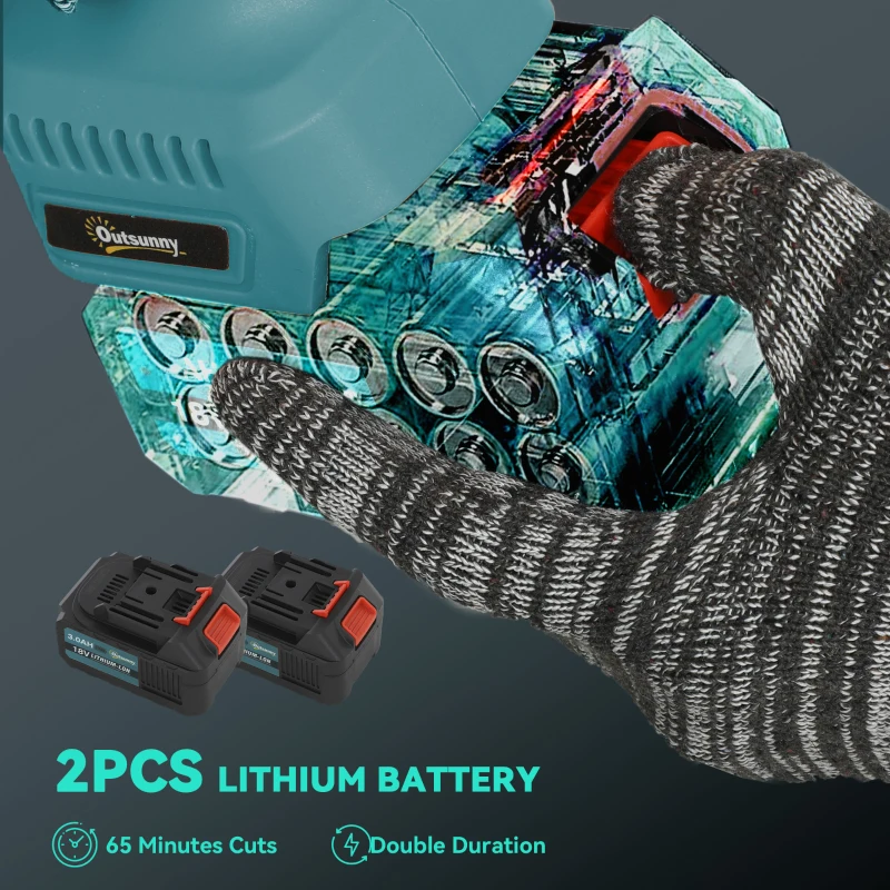 Outsunny 8 Inch 2-in-1 Electric Chainsaw with Telescopic Pole, Cordless Chain Saw with Brushless Motor, 2 Batteries and Safety Lock, Handheld Portable Wood Pruning Saw for Trimming Cutting, Blue