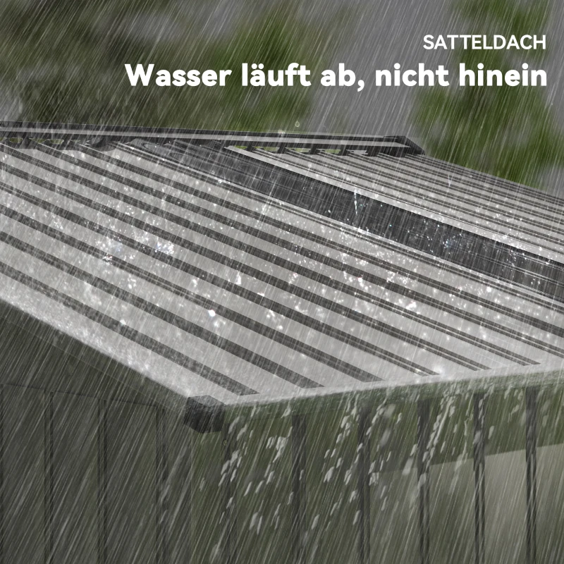 Outsunny Metalowy Domek Narzędziowy 4,9 m², Szopa Ogrodowa z Dwuspadowym Dachem, Drzwi Przesuwne, Fundament, 277 x 195 x 192 cm, Ocynkowana Stal, Odporny na Warunki Atmosferyczne, dla Ogrodu, Szary