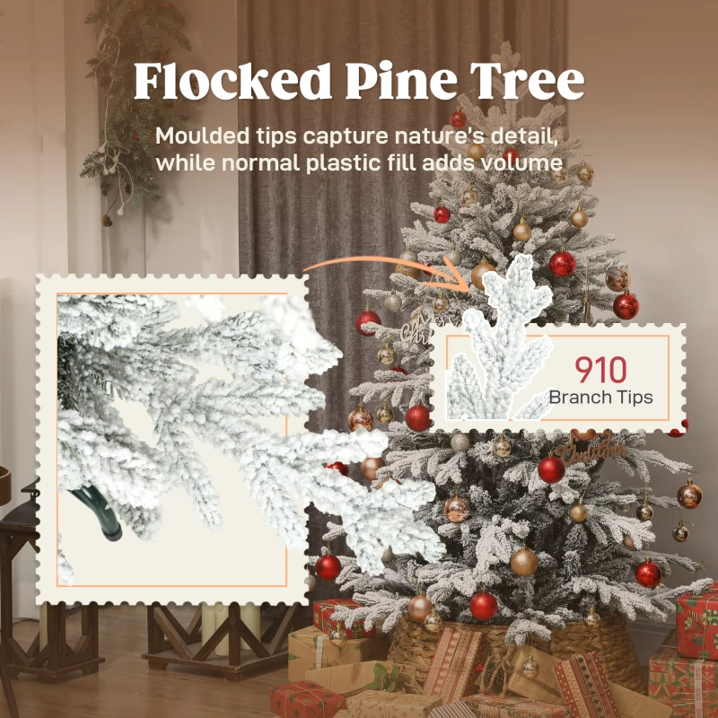 Sztuczna Choinka HOMCOM, 150cm, Zasypana Śniegiem, 1162 Gałęzie, Choinka z Składanym Metalowym Stojakiem, Zielona