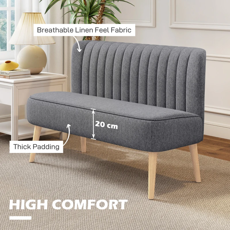 HOMCOM Sofa dwuosobowa, Mała Sofa Loveseat w wyglądzie lnu, Nowoczesna Sofa do Salonu, Sypialni, Małych Pomieszczeń, Szara, 117 x 56,5 x 77 cm