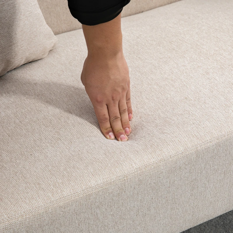 HOMCOM Sofa 2-osobowa z 2 poduszkami, wypoczynkowa, aksamitna, z podłokietnikami, do pokoju dziennego, sypialni, 130 x 70 x 80 cm, kolor kremowy