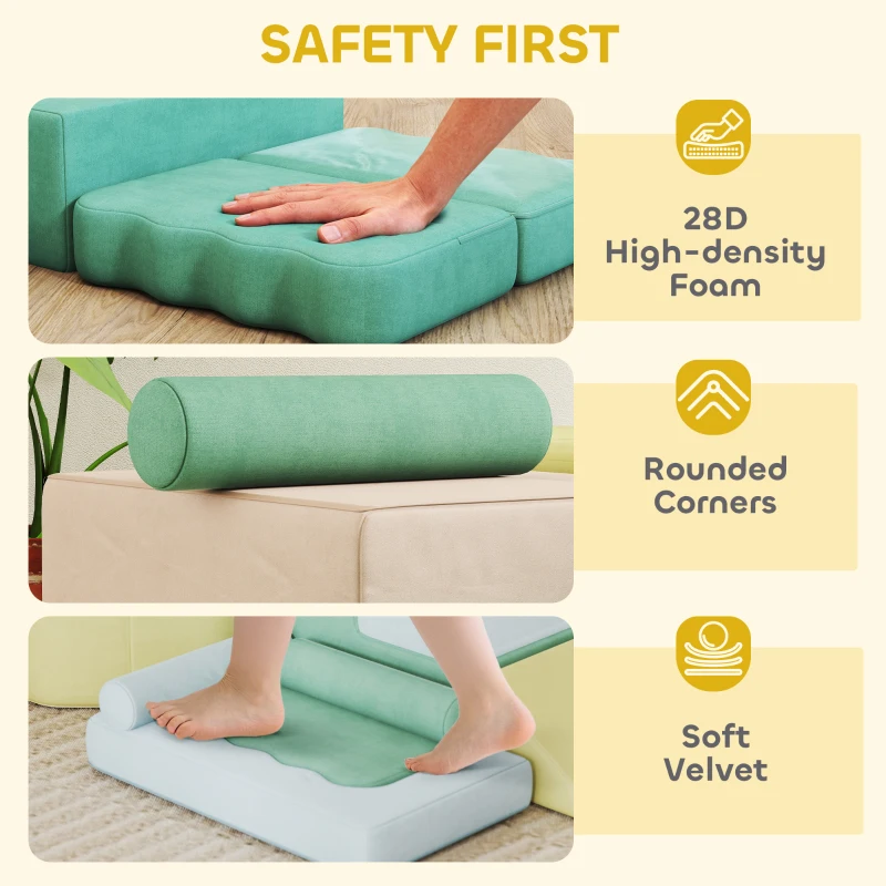 AIYAPLAY Zestaw Miękkich Klocków dla Dzieci 15-elementowy, z Basenem z Piłkami, 200 Piłek, Duże Klocki Wspinaczkowe z Wyglądem Aksamitu, Wielokolorowy