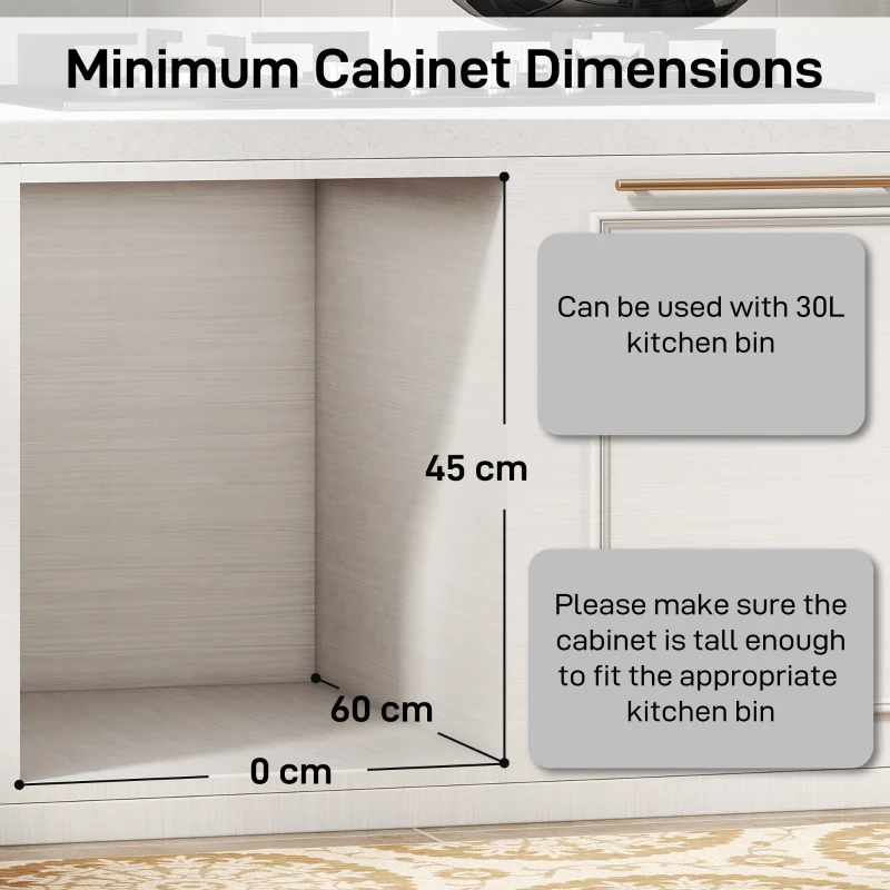 HOMCOM Kosz na śmieci 20L+10L Wysuwany, Wbudowany Kosz na Śmieci, Kosz na odpady do szafek z 2 wyjmowanymi pojemnikami, matowa pokrywa i uchwyt, Szary