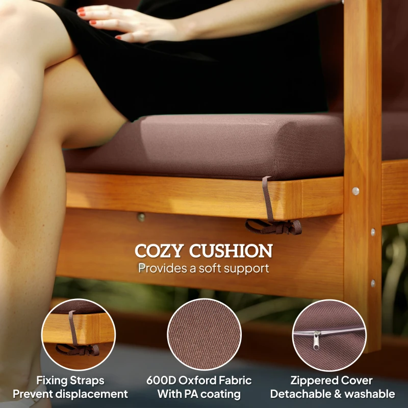 Outsunny Hollywoodschommel met zonnekap echt houten tuinschommel Schommelbank Schommel met ligfunctie van larikshout voor 3 personen