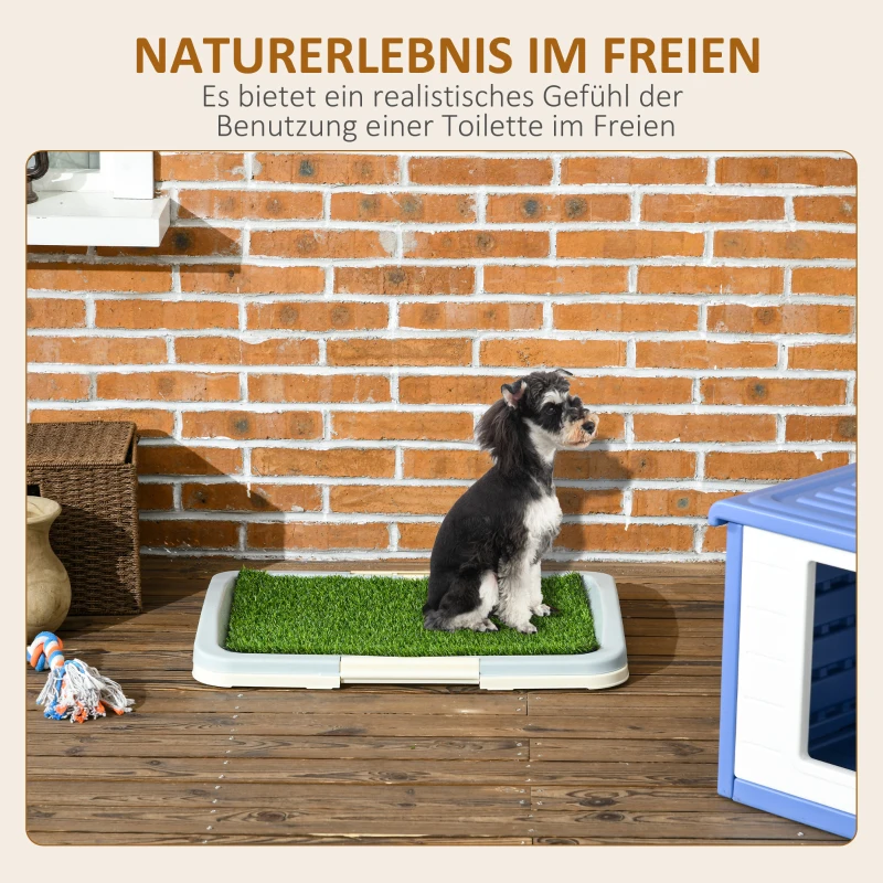 PawHut Welpentoilette Hundetoilette für kleine Hunde drinnen Welpenklo für zuhause Trainingsrasen für Welpen Balkon Indoor Kunstgras Hunde WC Blau 63x48,5cm