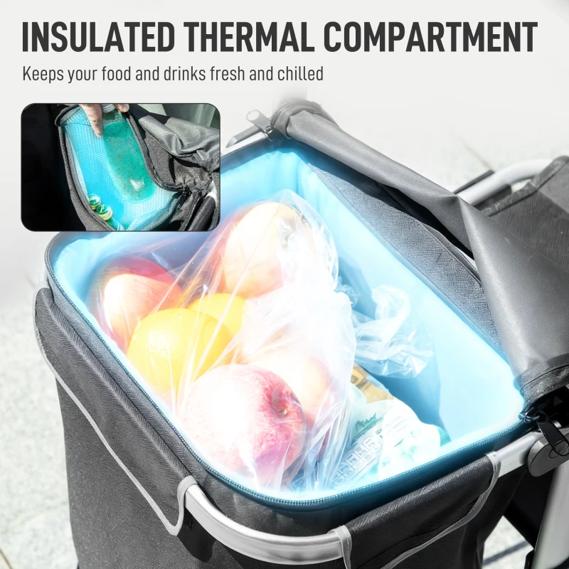 HOMCOM Wózek na zakupy 3 w 1 składany z pojemnością 40L obciążalny do 25kg z chłodnią czarny