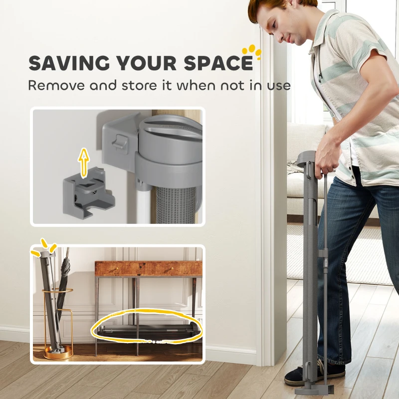 PawHut Retractable Dog Gate, 0-136 cm Mesh Stair Gate, Safety Gate for Small Dogs, Doorways, Hallways, Stairways, Indoor, Outdoor, Grey