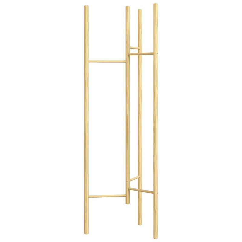 HOMCOM Wieszak Stojący, Wieszak na Ubrania z 6 Drążkami, z Drewna Sosnowego, w Stylu Nordyckim, na Odzież, Kapelusze, do Przedpokoju, Wejścia, Naturalny